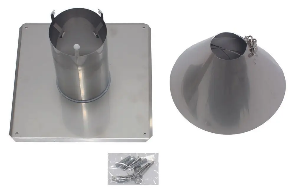 Edelstahl-Abgasabdeckung mit konischer Form, kompatibel mit Vaillant-Systemen, inklusive Montagezubehör auf der Seite abgebildet.